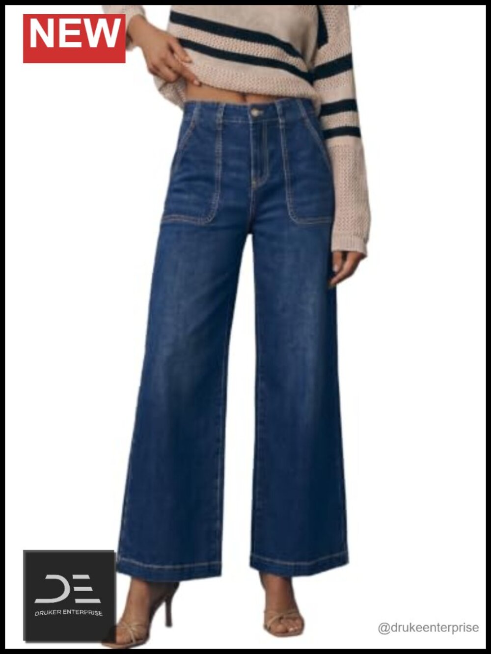 High Waisted Wide Leg Baggy Denim Jeans with Pockets